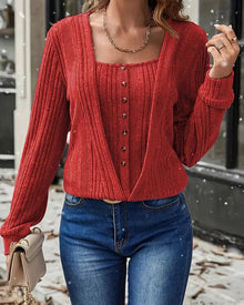 Pull Faux Deux-Pièces Tricoté