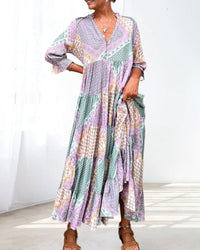 Robe à blocs de couleurs et manches 3/4