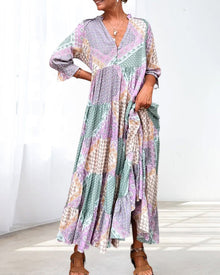 Robe à blocs de couleurs et manches 3/4