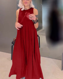 Robe débardeur plissée élégante de couleur unie