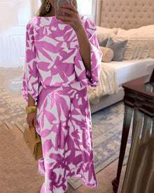 Ensemble Robe Décontractée Imprimé Manches Lanterne Tempérament