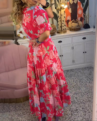 Robe à poche col V imprimé fleuri