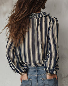 Blouse Profond Col V Rayures Verticales Loose