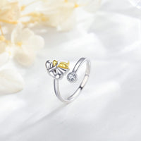 Bague de Chien en Argent avec Pierres de Zircon (Ajustable)