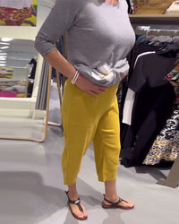 Pantalon Décontracté Fuselé Coton Et Lin Court