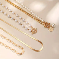 Ensemble Collier Perle & Chaîne Serpent Vintage | Or