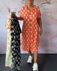 Robe ample à revers et manches courtes