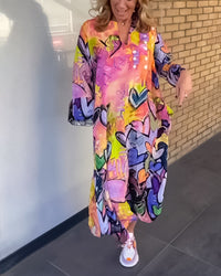 Robe à col en V à imprimé cœur avec manches longues