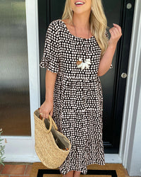 Robe midi col rond imprimé à pois