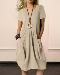Robe unie col rond manches courtes