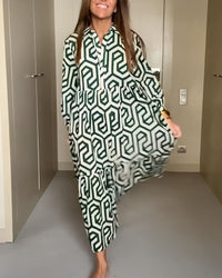Robe à manches à neuf points à imprimé géométrique
