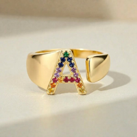 Bague en Or avec Lettre Personnalisée (Ajustable)