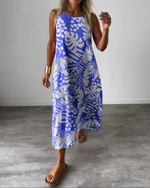 Robe décontractée sans manches à imprimé feuilles