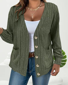 Veste manches longues col V couleur unie