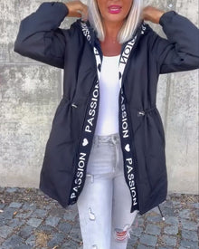 Manteau à capuche décontracté avec cordon de serrage et imprimé lettre