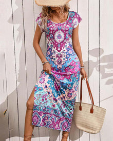 Robe décontractée imprimée colorée avec fentes