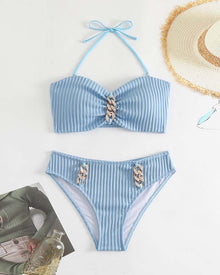 Maillot De Bain Halter Uni Rayé