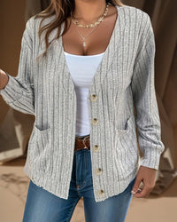 Veste manches longues col V couleur unie