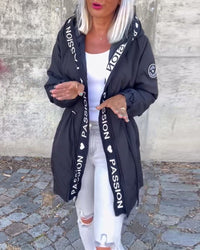 Manteau à capuche décontracté avec cordon de serrage et imprimé lettre
