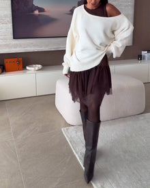 Décolleté Épaules Nues Loose Pull & Ourlet Dentelle Robe