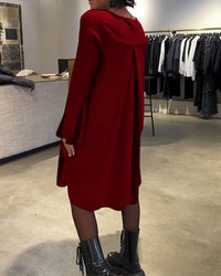 Robe Uni Manche Évasée Froncé