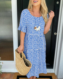Robe midi col rond imprimé à pois