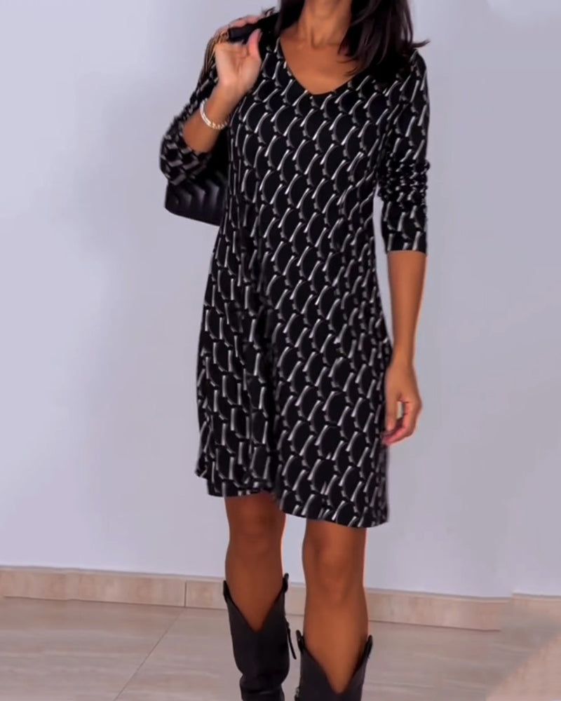 Robe col V imprimé losanges