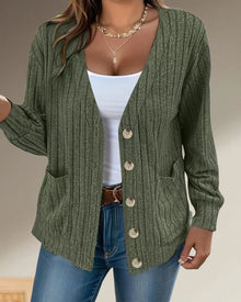 Veste manches longues col V couleur unie