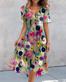 Robe imprimée colorée col V