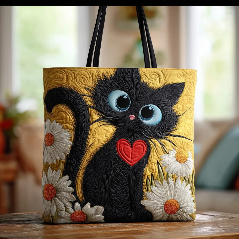 Sac artisanal chat noir et marguerites – Idée cadeau