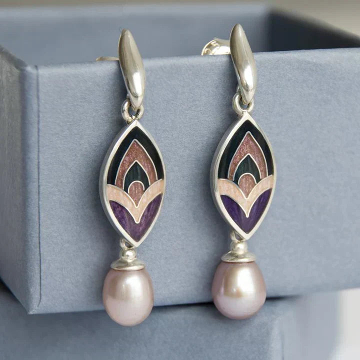 Boucles d'oreilles Vintage en Émail et Perles Roses