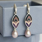 Boucles d'oreilles Vintage en Émail et Perles Roses