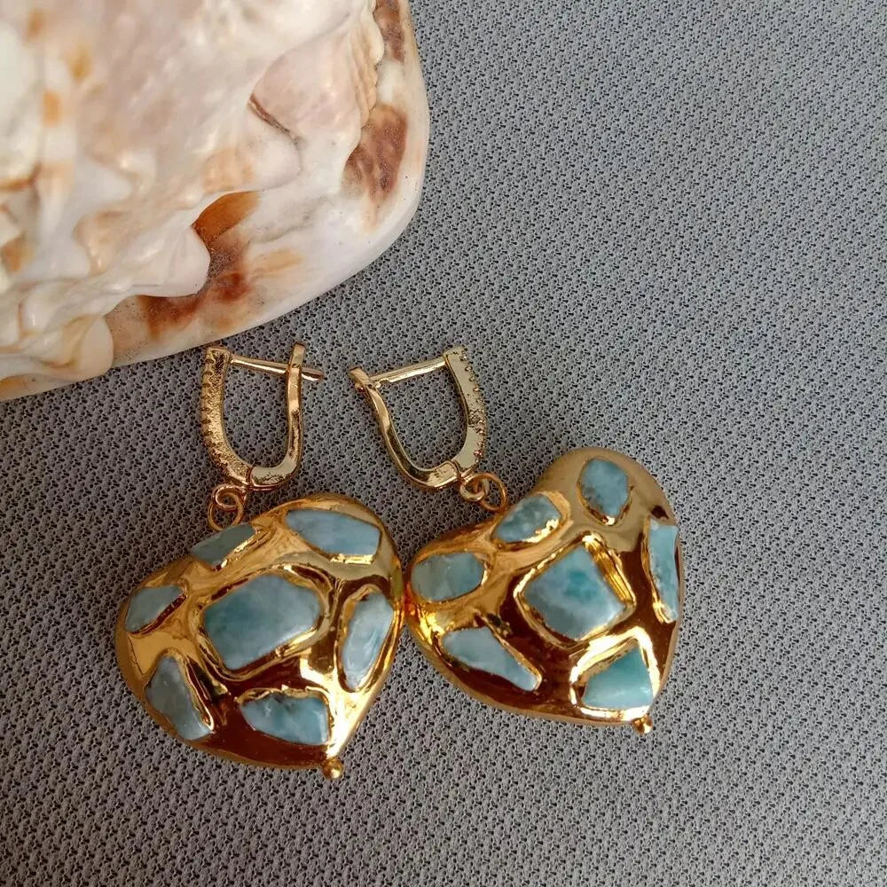 Boucles d'oreilles vintage cœur doré avec turquoise