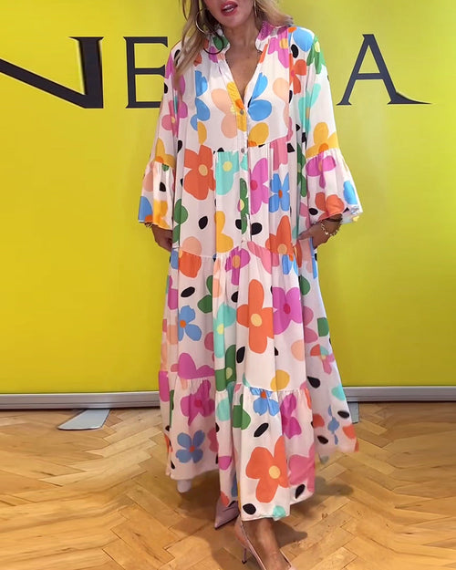 Robe décontractée à manches cloche et imprimé floral coloré