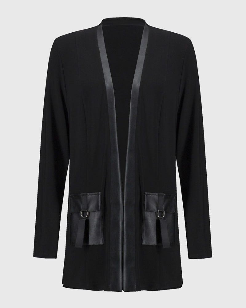 Manteau à poches en patchwork de couleur unie tendance