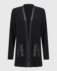 Manteau à poches en patchwork de couleur unie tendance
