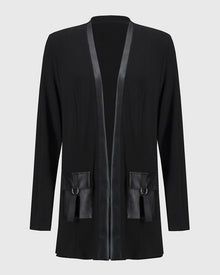 Manteau à poches en patchwork de couleur unie tendance