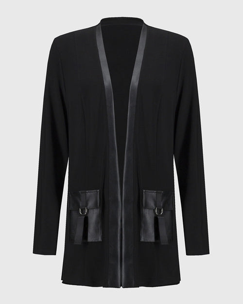 Manteau à poches en patchwork de couleur unie tendance
