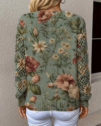 Pull Jacquard Col V Ajouré Manches Longues