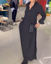 Robe longue ample avec revers et fente latérale