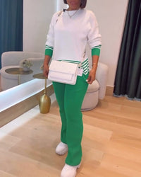 Pull Rayé Contrasté Pantalon Ensemble