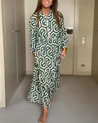 Robe à manches à neuf points à imprimé géométrique