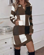 Robe Ajustée à Carreaux avec Col