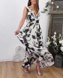 Robe fluide sans manches à imprimé fleuri