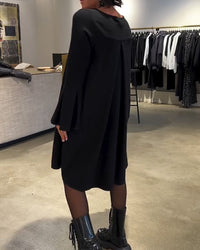 Robe Uni Manche Évasée Froncé
