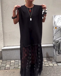Robe sans Manches en Mesh et Patchwork
