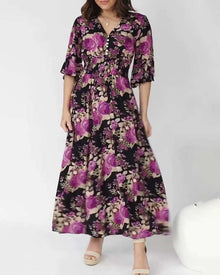 Robe longue à col en V à imprimé floral