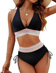 Bikini taille haute gainante à motif colorblock – maintien, confort et style tendance