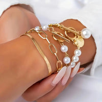 Ensemble de 4 Bracelets – Serpent, Perles & Maillons | Or