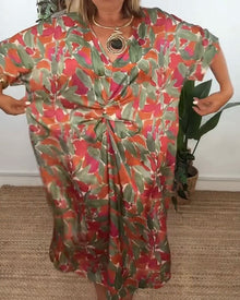 Robe À Col En V Avec Imprimé Torsadé